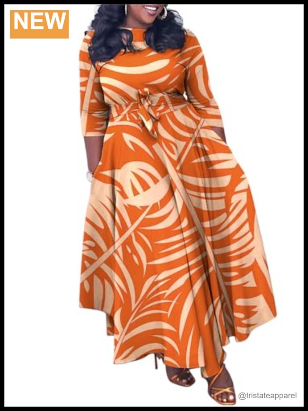Plus Size Maxi Dress Flowy Casual 3/4 Sleeve Ruffled Hem Women